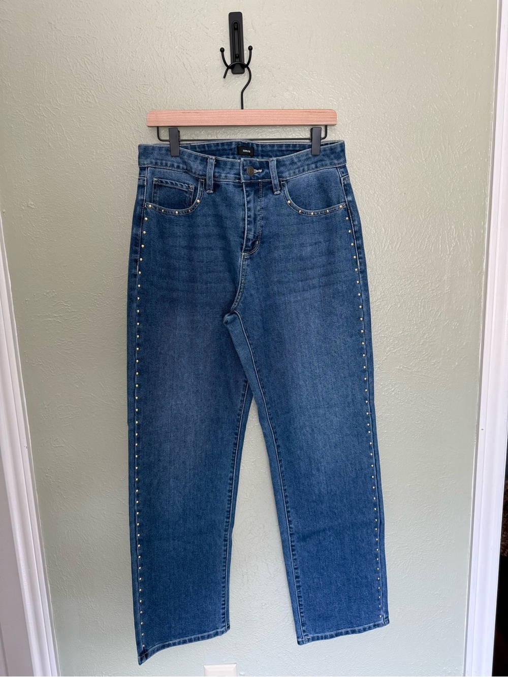 Straight Leg Jeans with Silver Stud Trim